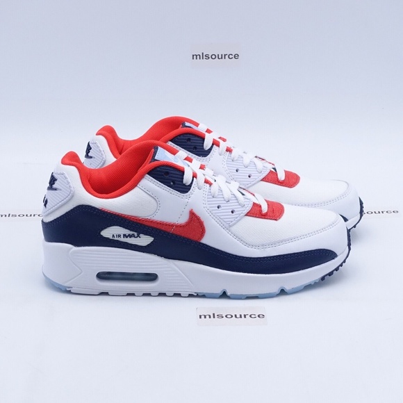 NEW Nike Air Max 90 Sneakers DJ5177-100 White/Chile Red - Picture 2 of 9